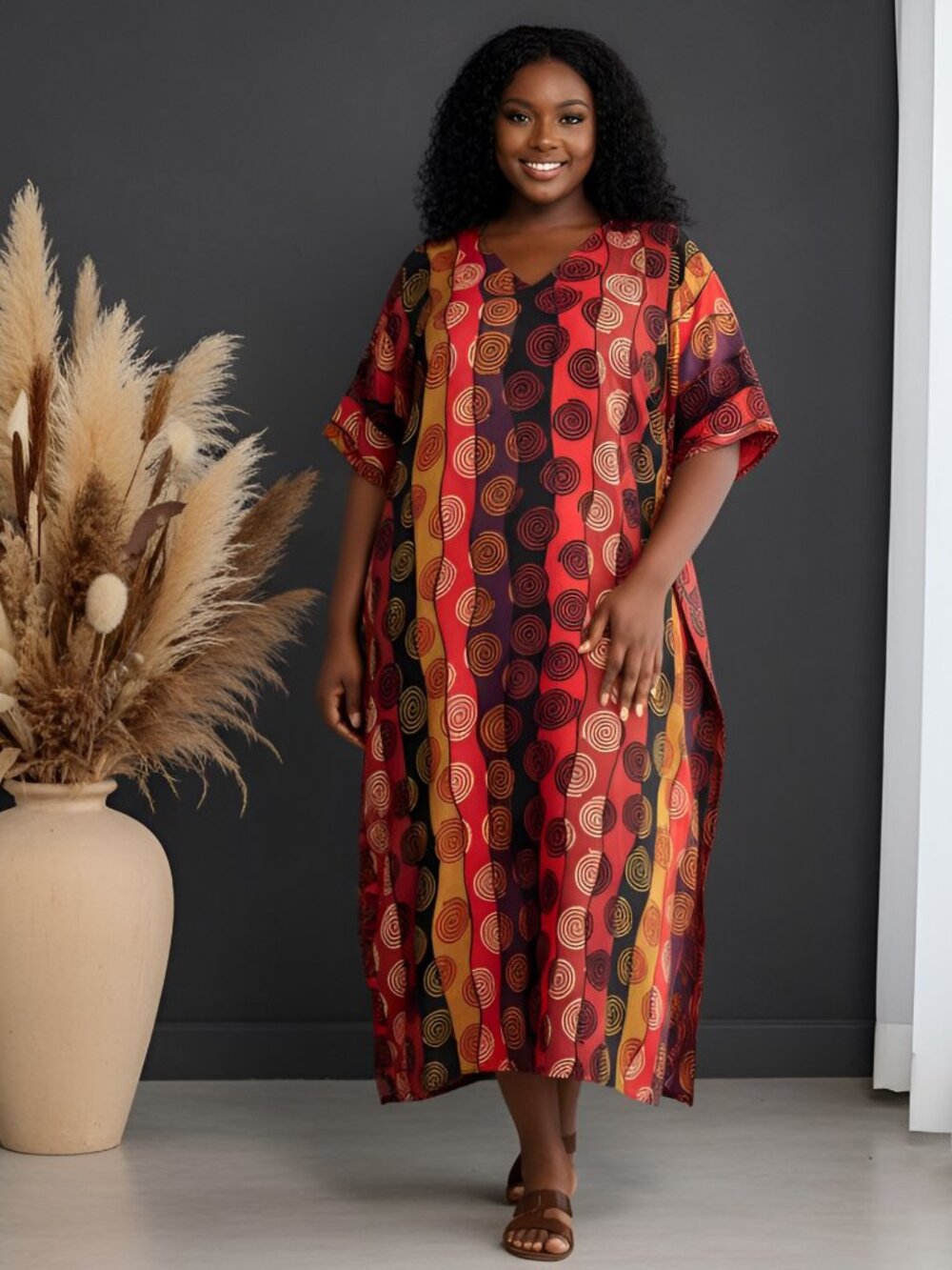 Summer Beach Cover Up Caftan Dress Plus Size Polyester Maxi Dresses for Women